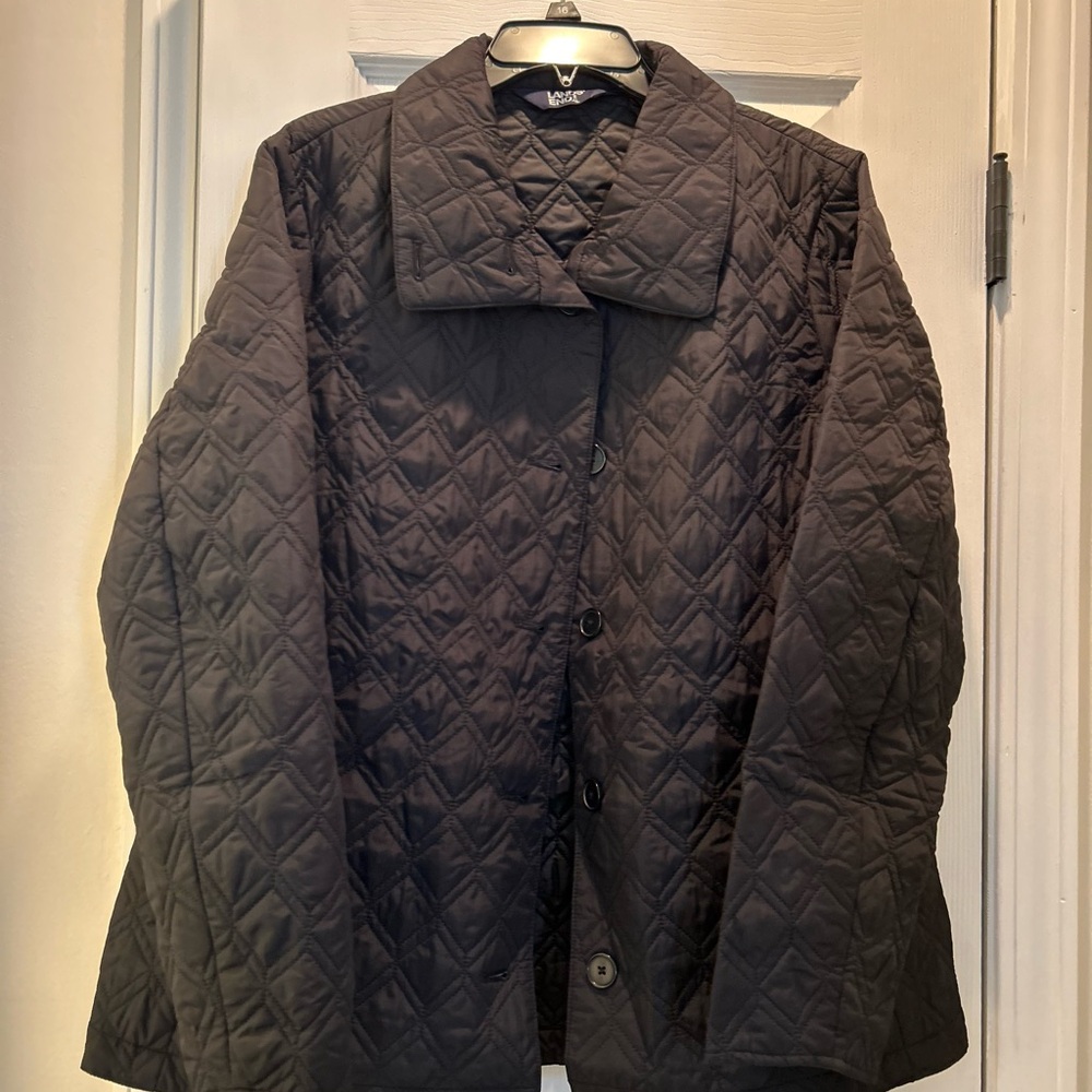 Lands' End Black Quilted Puffer Jacket with Diamond Stitching